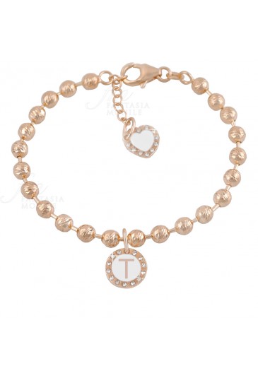 Bracciale Dvccio My Charms Beads Donna Lavorazione Diamantata Rosa Charm Pendente Lettera T Bronzo OEPSUFM