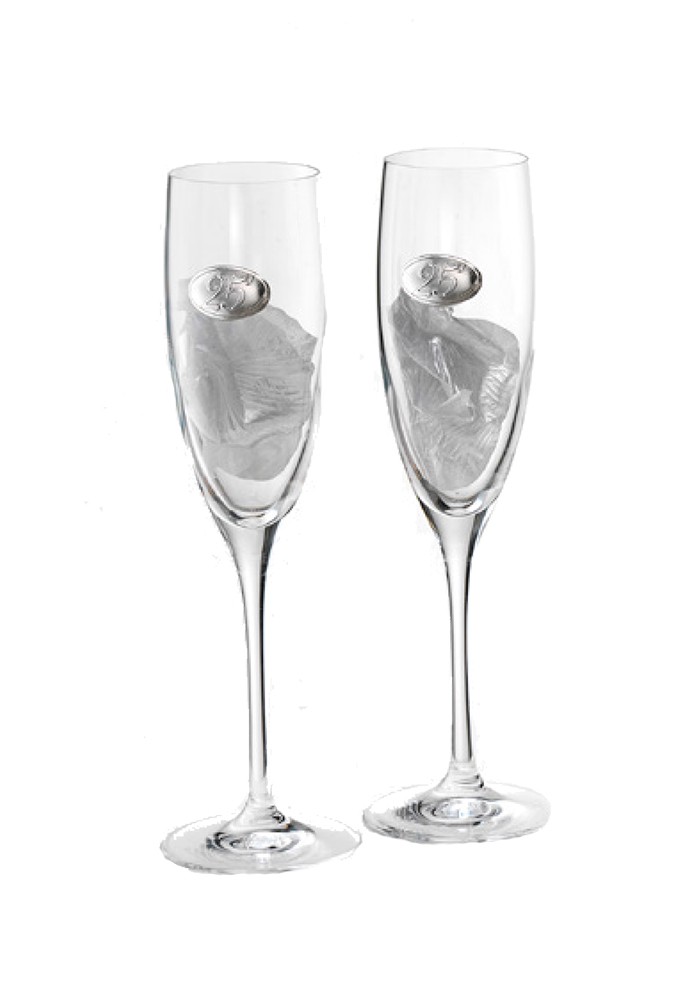 Bicchieri Nozze Argento Cristallo Argento Logo 25 Anni Matrimonio