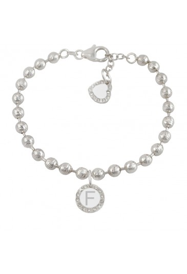 Bracciale Dvccio My Charms Silver Beads Iniziale Lettera F Smalto Bianco Z9OFMFM