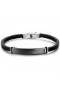 Bracciale Luca Barra Uomo Cuoio Piastra Acciaio Nero Silver BA1047