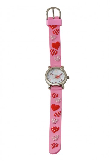 Orologio Bambino Da Polso Acciaio Cinturino Gomma Colore Rosa Disegno Cuore Lowell JP0550-9