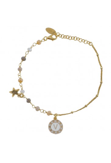 Bracciale Dvccio Donna Argento Gold Filo Unico Lettera V Pietre Gialle M7O0IFM