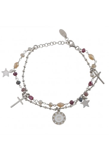 Bracciale Dvccio Donna Argento Due Fili Lettera O Pietre Rosa JF8U0FM