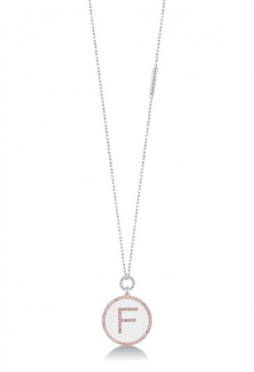 Collana Dvccio Lunga Argento Lettera F smalto Bianco ICUEZFM