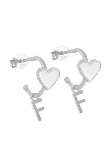 Orecchini Dvccio Argento Cuore Lettera F Smalto Bianco