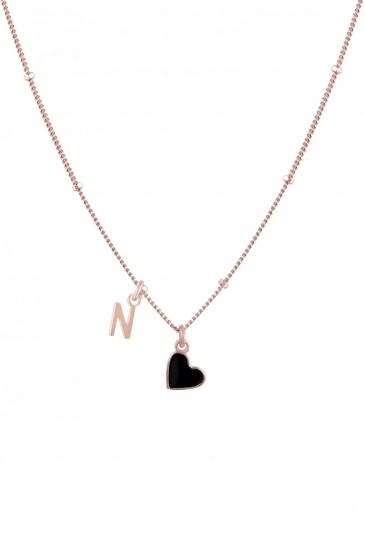 Collana Dvccio Girocollo Argento Rosa Cuore Lettera N Smalto Nero KXUAPFM