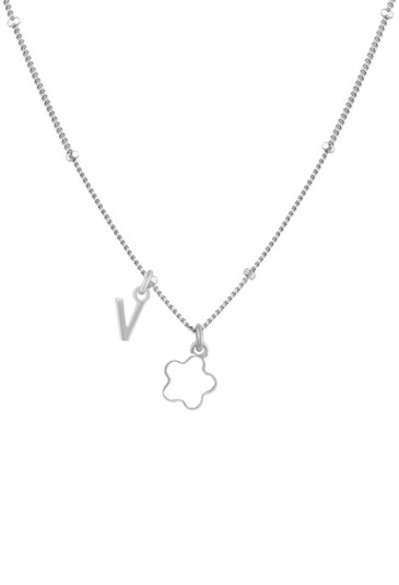 Collana Dvccio Girocollo Argento Fiore Lettera V Smalto Bianco NPJ0BFM