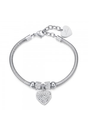 Bracciale Donna Acciaio Charm Cuore Cristalli Bianchi Luca Barra BK1933