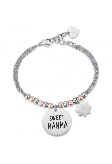 Bracciale Ciondolo Sweet Mamma Acciaio Cuore Quadrifoglio BK2047