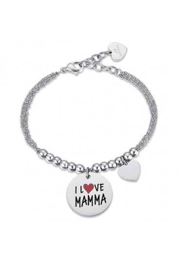 Bracciale Ciondolo I Love Mamma Acciaio Cuore BK2043