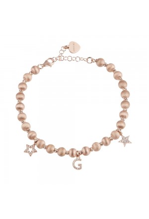 Bracciale Dvccio Collezione Victoria Beads Seta Argento Rosa Stelle Cristalli White Lettera G J2G1IFM