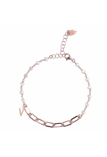 Bracciale Dvccio Argento Rosa Diva Lettera V Pietre Bianche MY6YWFM