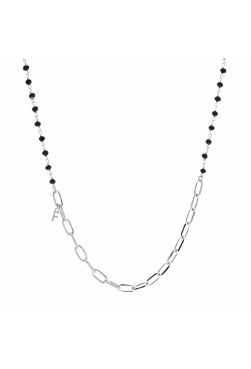 Collana Dvccio Argento Silver Diva Lettera F Pietre Nere WS5T9FM