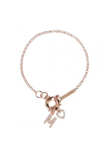 Bracciale Dvccio Argento Rosa Lettera M Ciondoli Cristalli Bianchi IZVFHFM