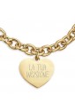 Bracciale Luca Barra Acciaio Gold Maglia Stretta Charm Cuore Personalizzabile BK2050