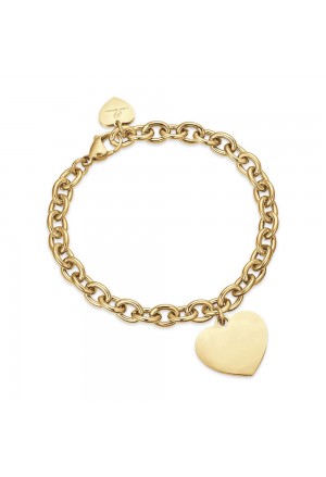 Bracciale Luca Barra Acciaio Gold Maglia Stretta Charm Cuore Personalizzabile BK2050