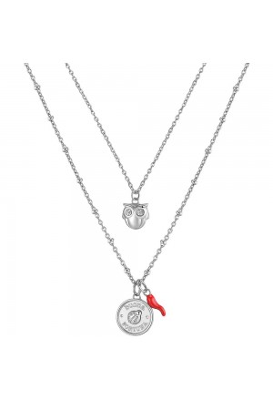 Collana Broswey Chakra Acciaio Doppio Filo Pandenti Portafortuna Charm Gufo Coccinella BHKN068