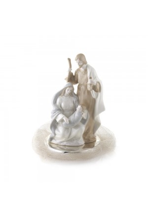 Presepe Sacra Famiglia Ceramica Base Placcata Argento Acca N.100 SF