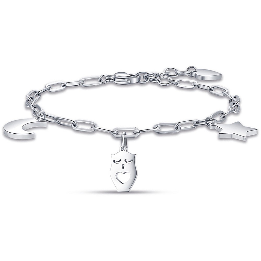 Bracciale Luca Barra Acciaio Charm Luna Gufo Stella Donna BK2149