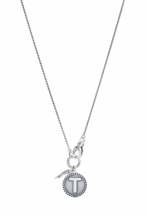 Collana Girocollo Dvccio Freedom Argento Brunito Lettera T Small Charm Cornetto Portafortuna 2CJX7FM