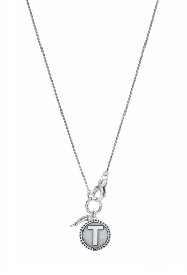 Collana Girocollo Dvccio Freedom Argento Brunito Lettera T Small Charm Cornetto Portafortuna 2CJX7FM