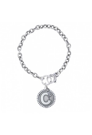 Bracciale Rollo Dvccio Freedom Argento Brunito Lettera C Small Charm Cornetto Portafortuna AVKH9FM