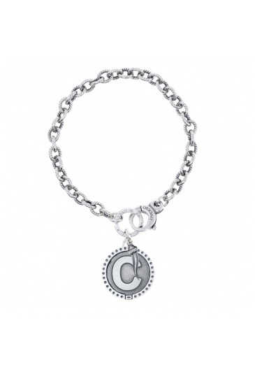 Bracciale Rollo Dvccio Freedom Argento Brunito Lettera C Small Charm Cornetto Portafortuna AVKH9FM