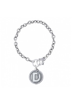 Bracciale Rollo Dvccio Freedom Argento Brunito Lettera D Small Charm Cornetto Portafortuna NHAKRFM