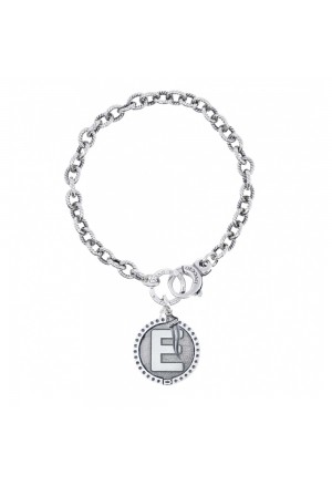 Bracciale Rollo Dvccio Freedom Argento Brunito Lettera E Small Charm Cornetto Portafortuna DD4UDFM