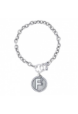 Bracciale Rollo Dvccio Freedom Argento Brunito Lettera F Small Charm Cornetto Portafortuna T1BYAFM