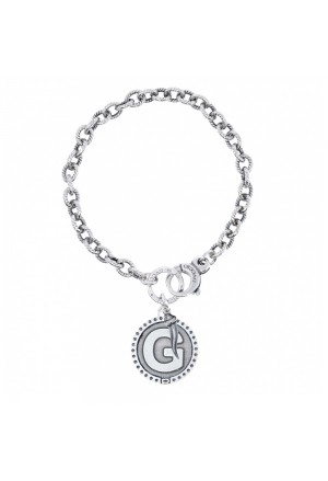 Bracciale Rollo Dvccio Freedom Argento Brunito Lettera G Small Charm Cornetto Portafortuna PSA20FM