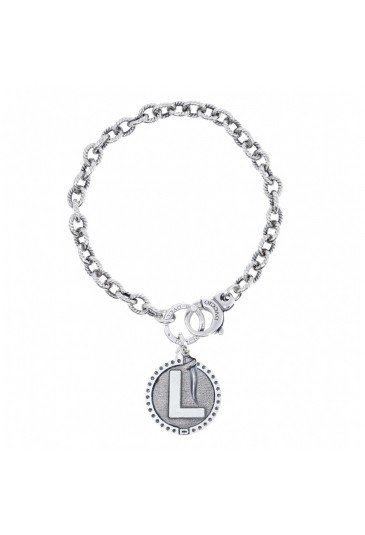 Bracciale Rollo Dvccio Freedom Argento Brunito Lettera L Small Charm Cornetto Portafortuna W97M1FM