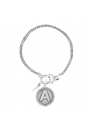 Bracciale Doppio Filo Dvccio Freedom Argento Brunito Lettera A Small Charm Cornetto Portafortuna 4UDT1FM