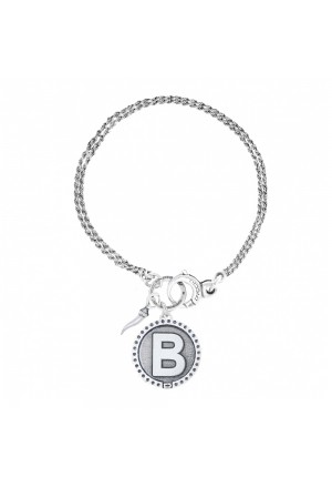 Bracciale Doppio Filo Dvccio Freedom Argento Brunito Lettera B Small Charm Cornetto Portafortuna C42YAFM