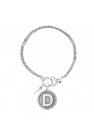 Bracciale Doppio Filo Dvccio Freedom Argento Brunito Lettera D Small Charm Cornetto Portafortuna BHOK5FM