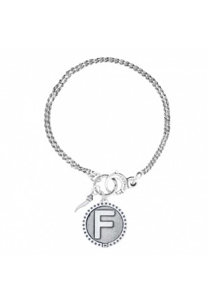 Bracciale Doppio Filo Dvccio Freedom Argento Brunito Lettera F Small Charm Cornetto Portafortuna BS2XMFM