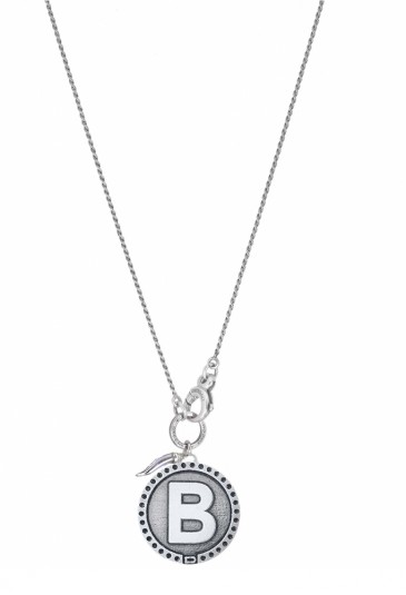 Collana Girocollo Dvccio Freedom Argento Brunito Lettera B Large Charm Cornetto Portafortuna 3A6J7FM