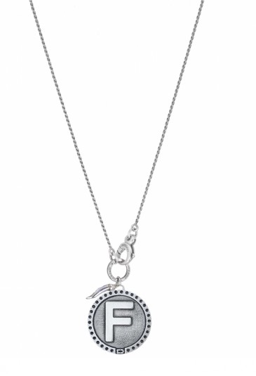 Collana Girocollo Dvccio Freedom Argento Brunito Lettera F Large Charm Cornetto Portafortuna GLQ2KFM