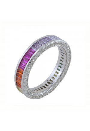 Anello Arcobaleno Uomo Multicolor Argento Silver Fantasia Monile SO1ZEFM