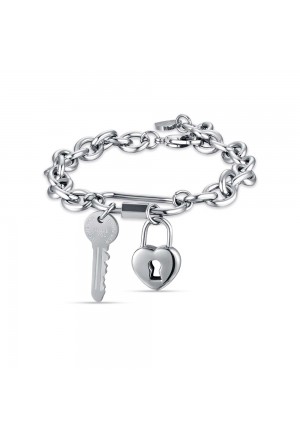 Bracciale Luca Barra Acciaio Chiave Cuore Lucchetto BK2216