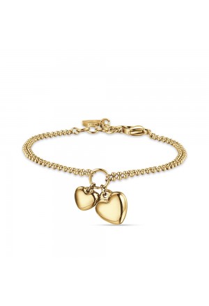 Bracciale Morbido Doppio Filo Charms Cuori Acciaio Gold Luca Barra BK2213