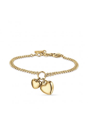 Bracciale Morbido Doppio Filo Charms Cuori Acciaio Gold Luca Barra BK2213