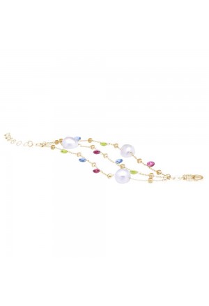 Bracciale Tre Fili Argento Dorato Perle Cristalli Colorati Verdi Blu Fucsia Fantasia Monile LUX107/B-O