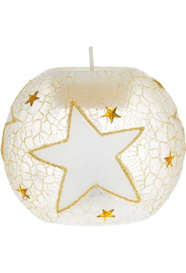 Sfera Vetro Soffiato Con Candela E Led Decoro Stelle Dorate Bagutta N8519-03