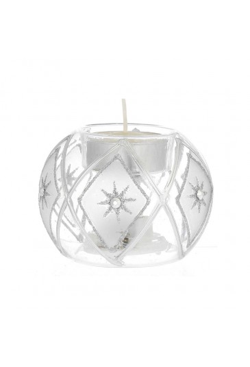 Sfera Vetro Soffiato Con Candela E Led Decoro Stelle Argentate Bagutta N8519-06