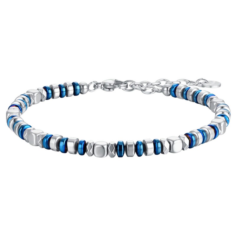 Bracciale Luca Barra Acciaio Anallergico Ematite Blu Silver BA1518