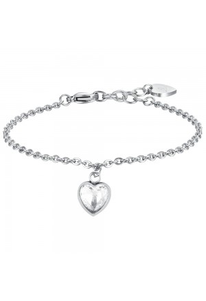 Bracciale Luca Barra Acciaio Anallergico Cuore Punto Luce Bianco BK2412