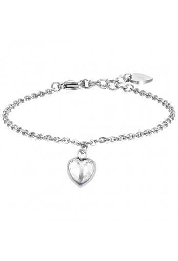 Bracciale Luca Barra Acciaio Anallergico Cuore Punto Luce Bianco BK2412