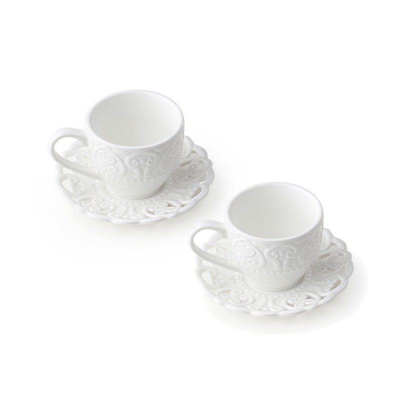 Kutahya porcellana Arte Bianco Muna Set di tazze da caffè per 2