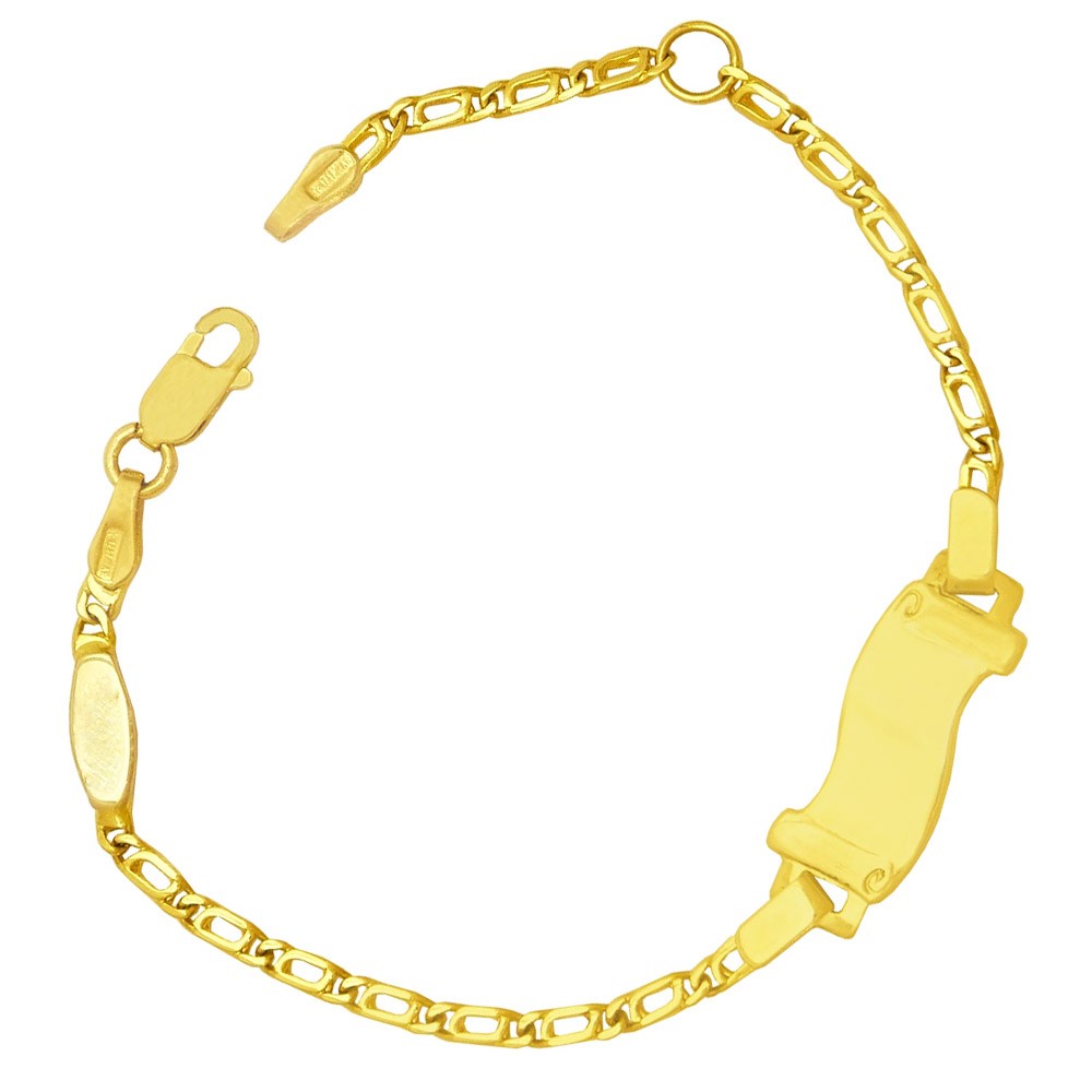 Bracciale Neonato Piastrina Centrale Oro Giallo 18KT Regalo Nascita Fantasia  Monile ZD60AFM